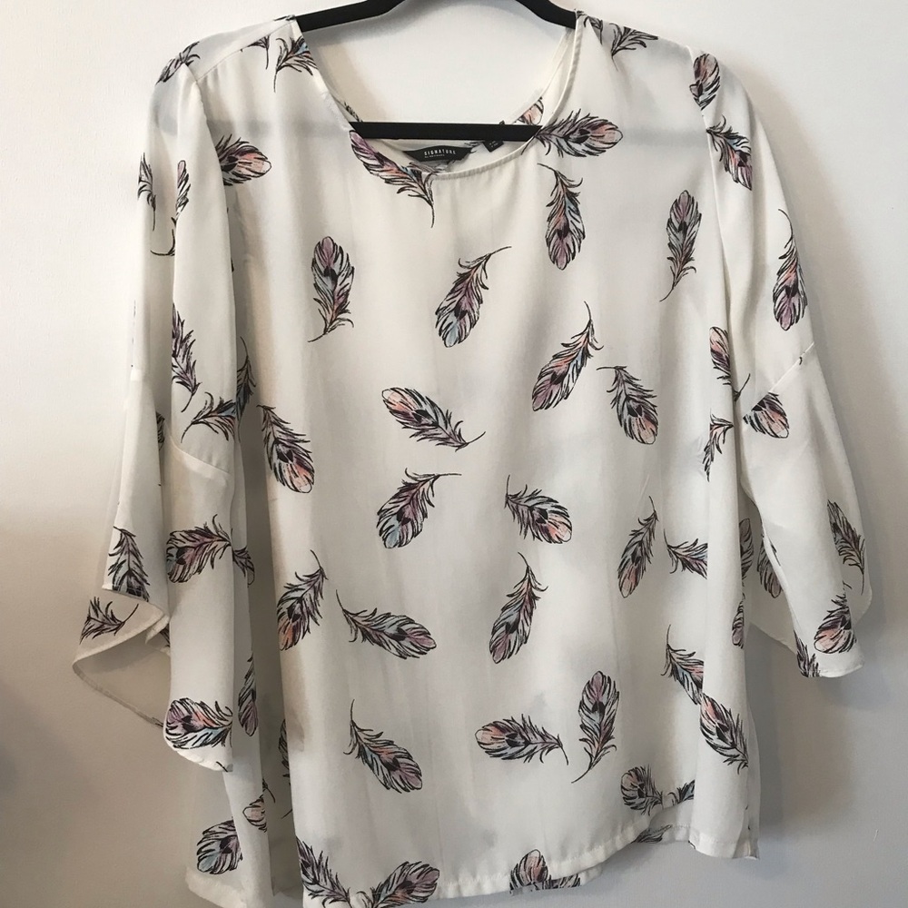 Signature Feather Pattern Blouse - Cream and Pink